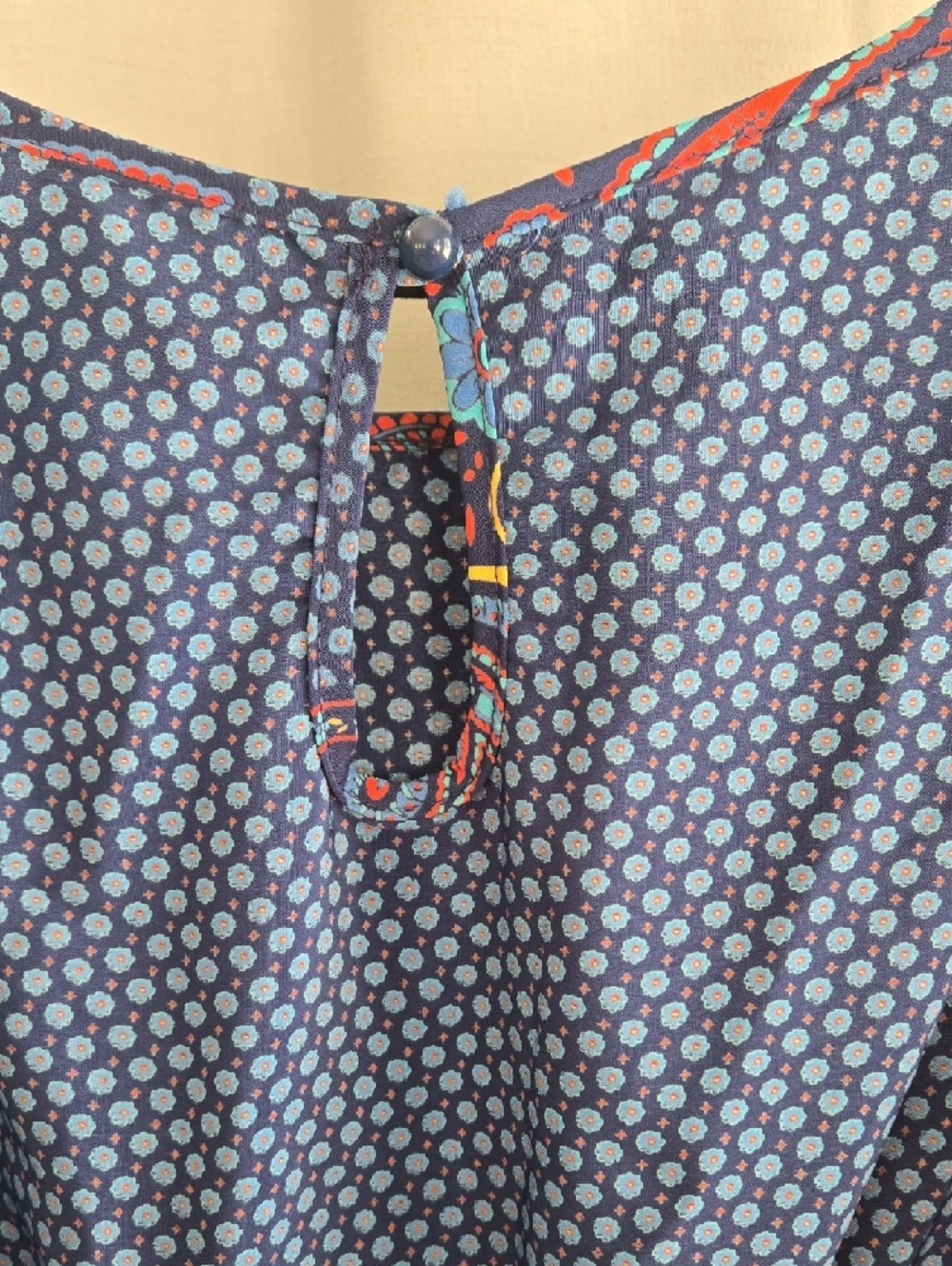 " Unknown Brand" Navy Paisley-Trim Cold-Shoulder Mini Dress - Picture 8 of 9